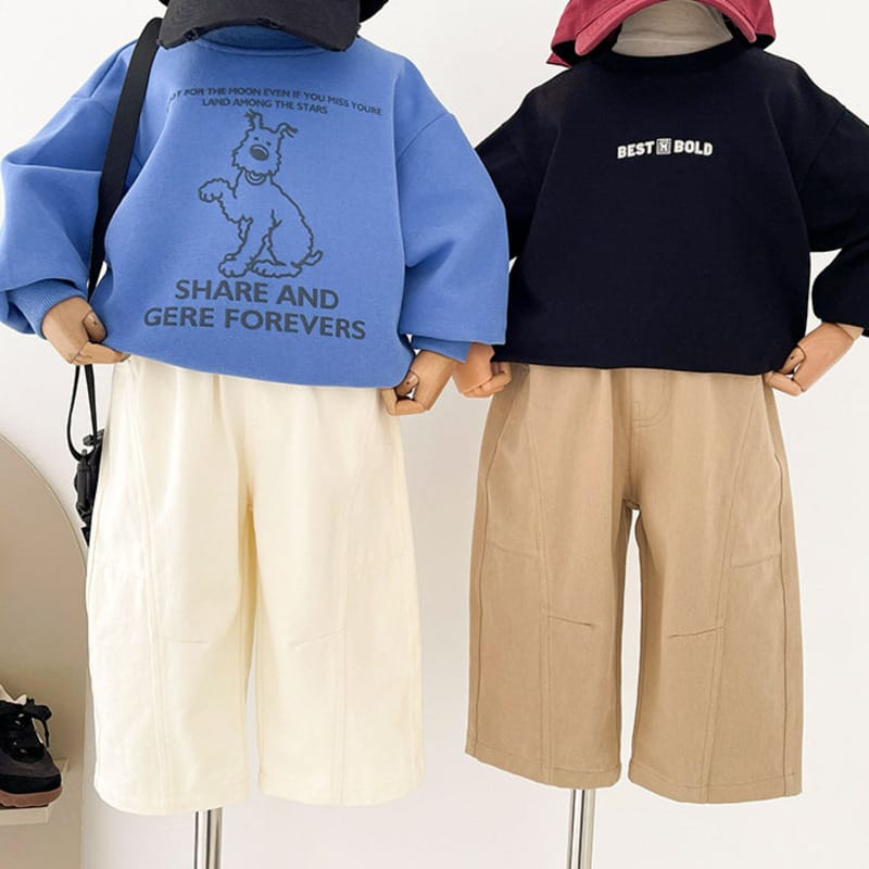 【KID】コットン無地ルーズフィットワイドパンツ