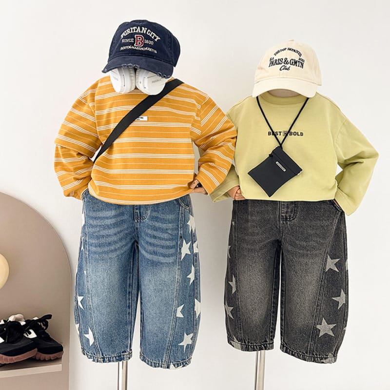 【KID】サイドスタープリントストレートデニムパンツ