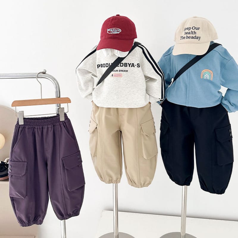 【KID】サイドポケットワイドカーゴロングパンツ
