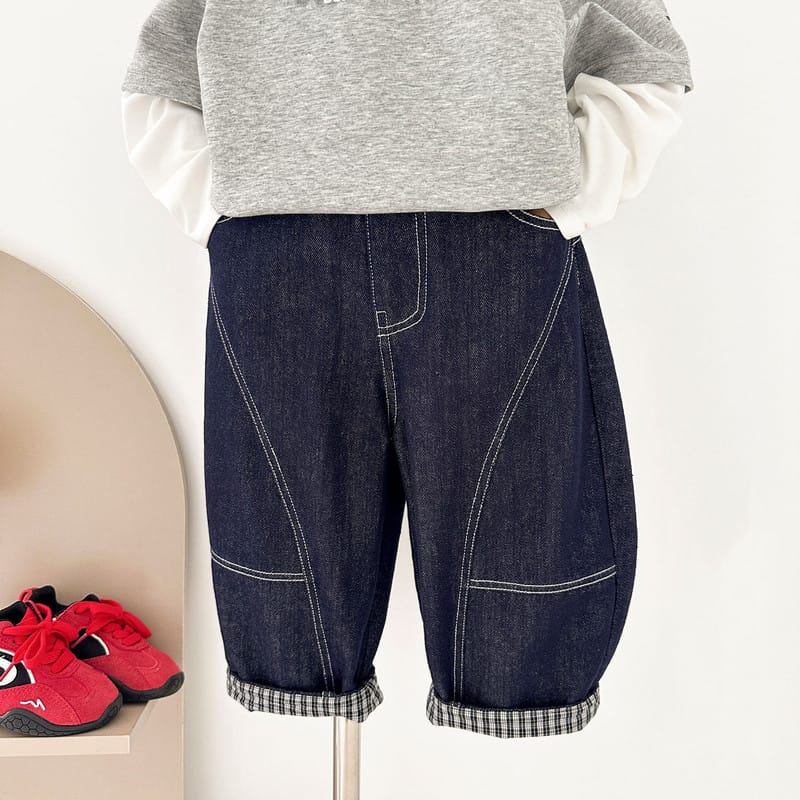 【KID】ステッチデザインライトデニムワイドパンツ