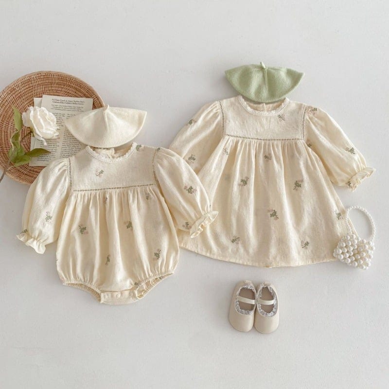 【姉妹服】小花刺繍ロンパース／ワンピース