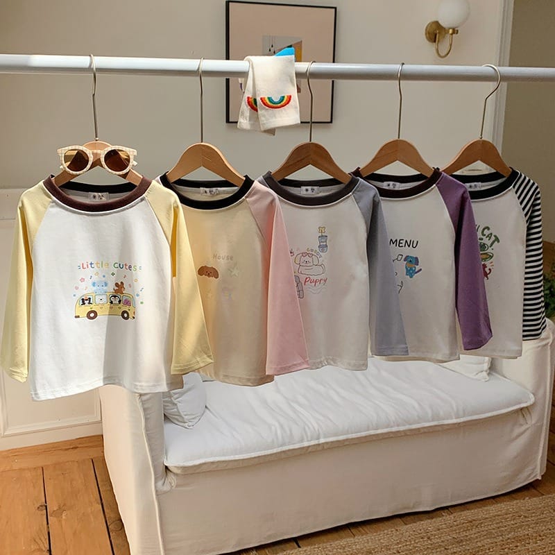 アニマルプリントラグラン配色長袖Tシャツ