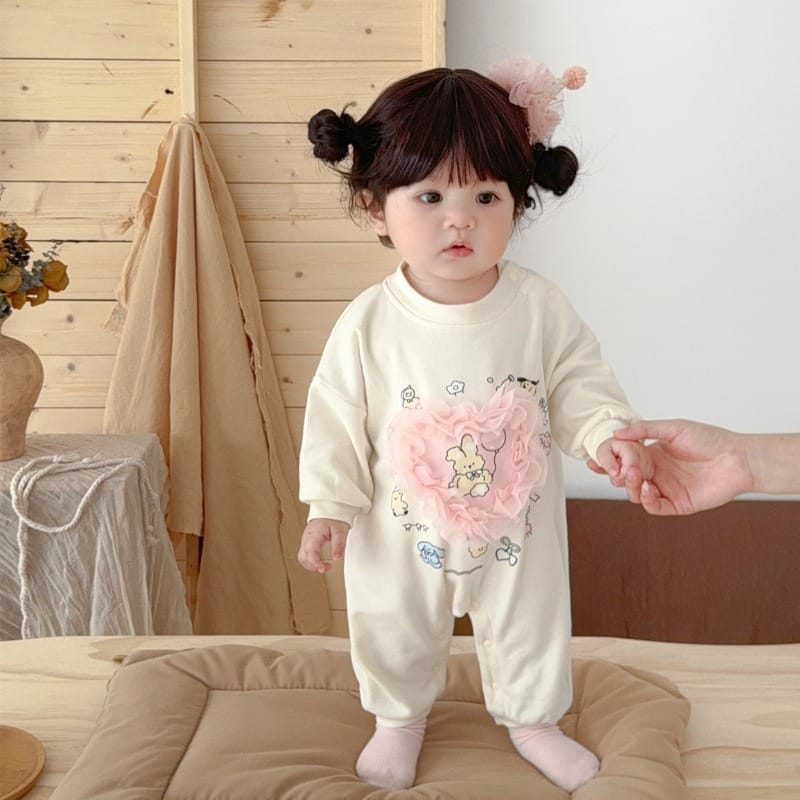 【BABY】ハートフリルうさぎフレンズ長袖ロンパース