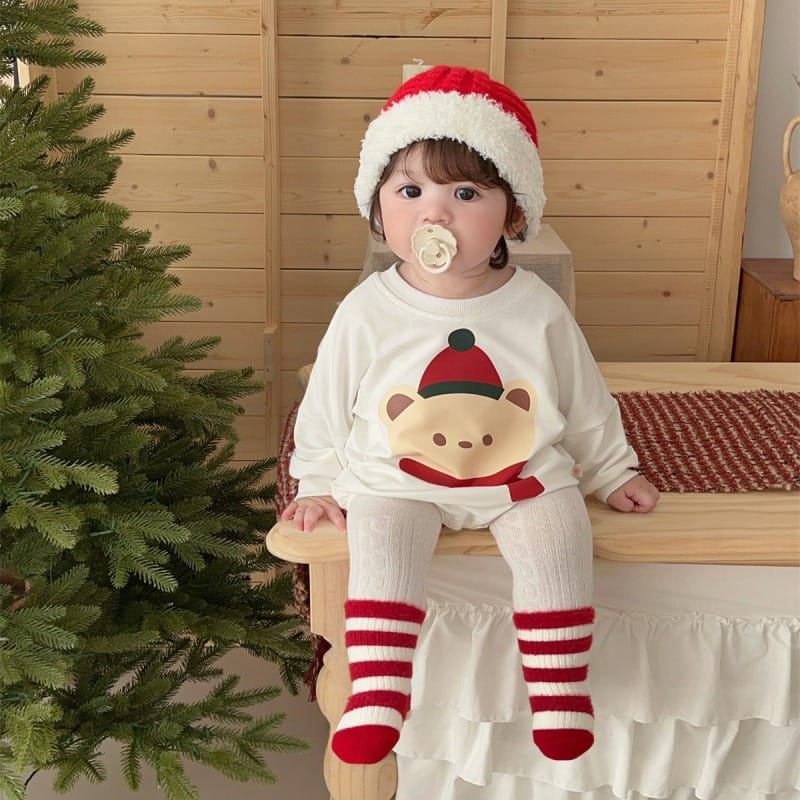 【BABY】クリスマスホリデーくま長袖ロンパース