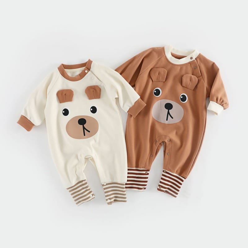 【BABY】まんまるおめめのくまフェイス長袖ロンパース