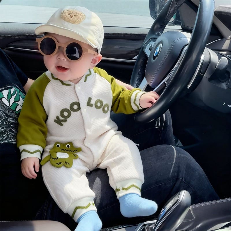 【BABY】KOOLOOロゴ恐竜ワッペン長袖ロンパース