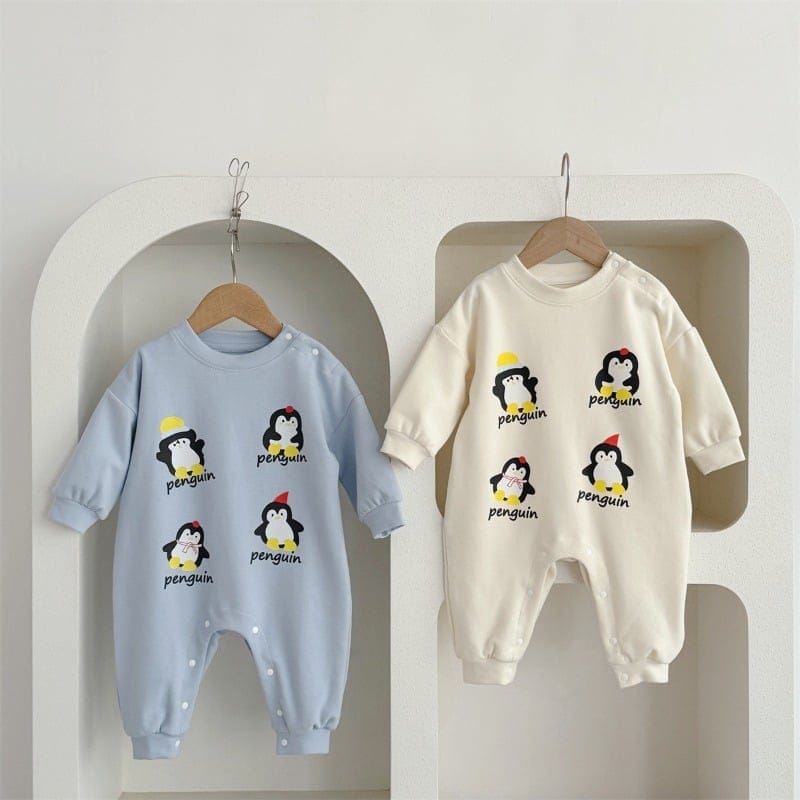 【BABY】ペンギンフレンズプリント長袖ロンパース