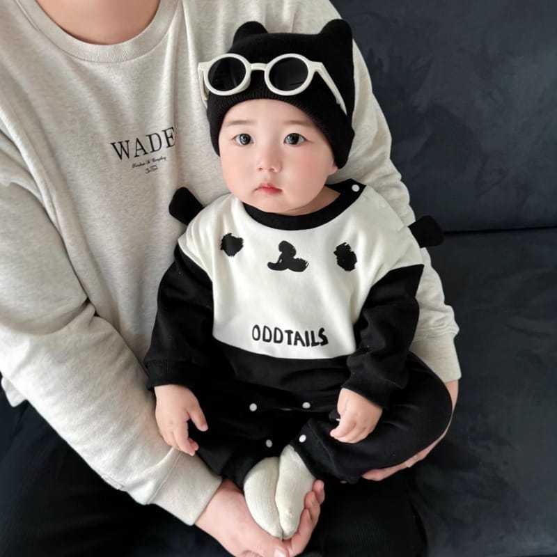【BABY】くまデザインバイカラー長袖ロンパース