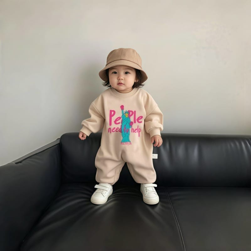 【BABY】自由の女神プリントスウェット長袖ロンパース