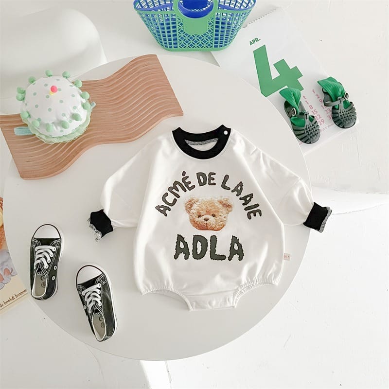 【BABY】バイカラーくまロゴプリント長袖ロンパース