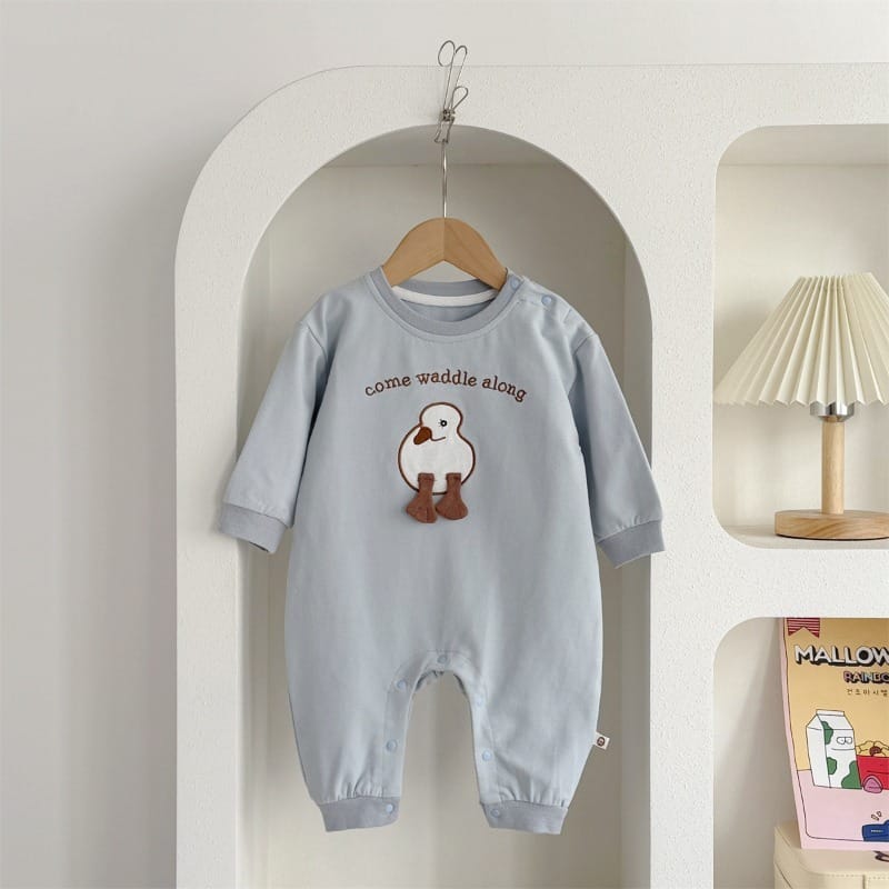 【BABY】シャイアヒルアップリケ長袖ロンパース