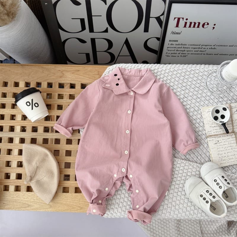 【BABY】ひょっこりうさぎ襟長袖前開きロンパース