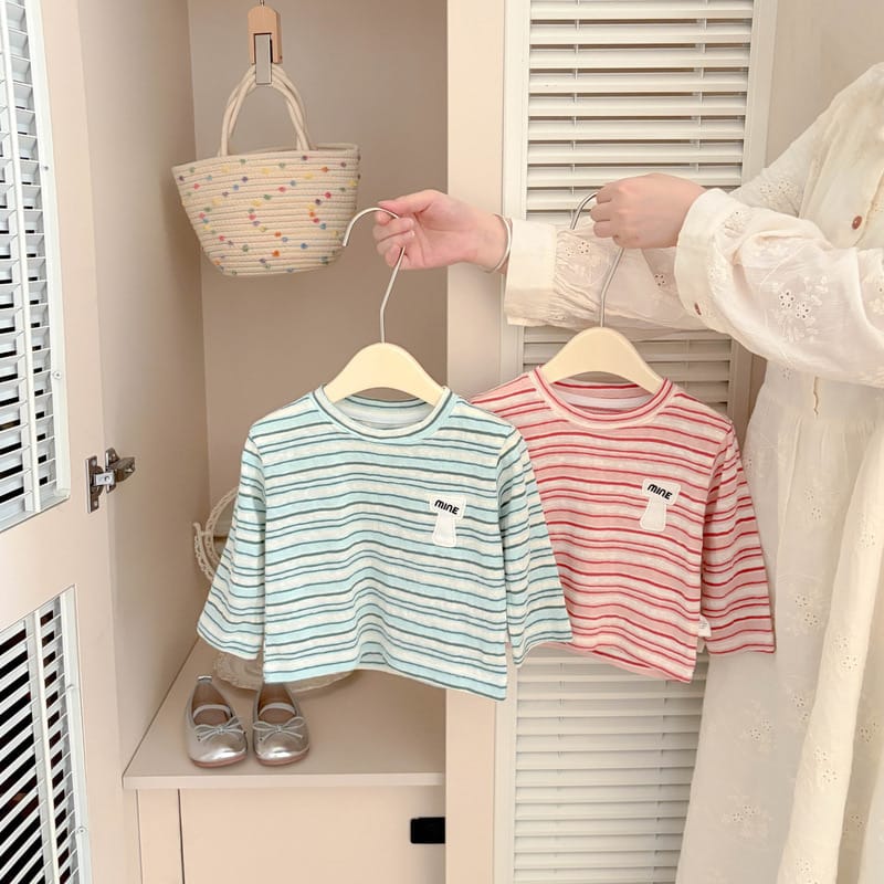 【BABY】マッシュルームパッチストライプ長袖Tシャツ