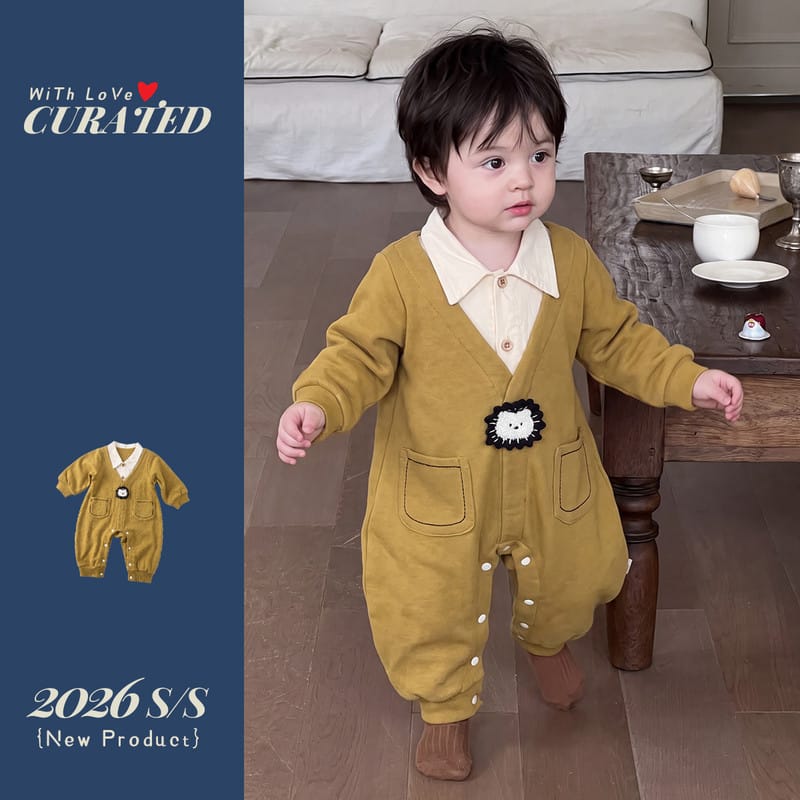 【BABY】ライオンモチーフレイヤード風長袖ロンパース