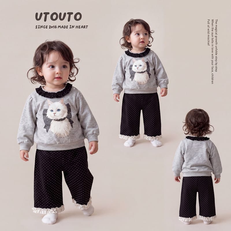 ペルシャ猫フリル襟スウェットドットパンツセットアップ