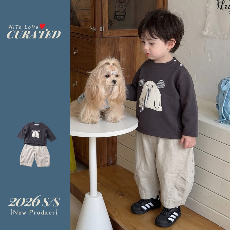 ぞうワッペン長袖Tシャツロングパンツセットアップ