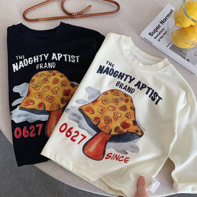 マッシュルームロゴプリント長袖Tシャツ