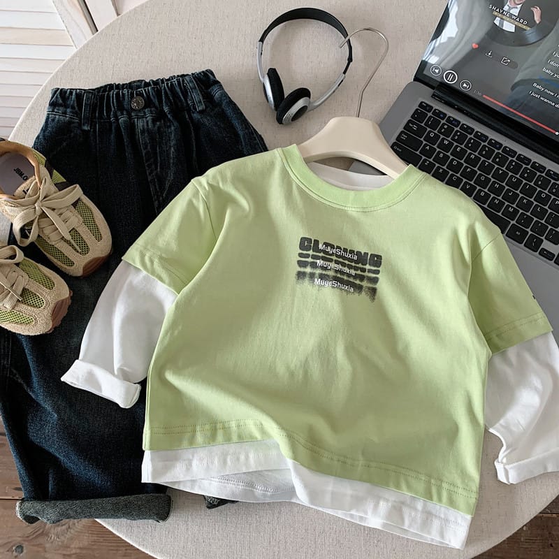 【KID】シャドウロゴプリントレイヤード風長袖Tシャツ