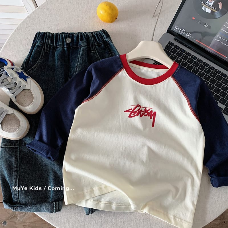 ドッツウェーブ配色ラグラン長袖Tシャツ
