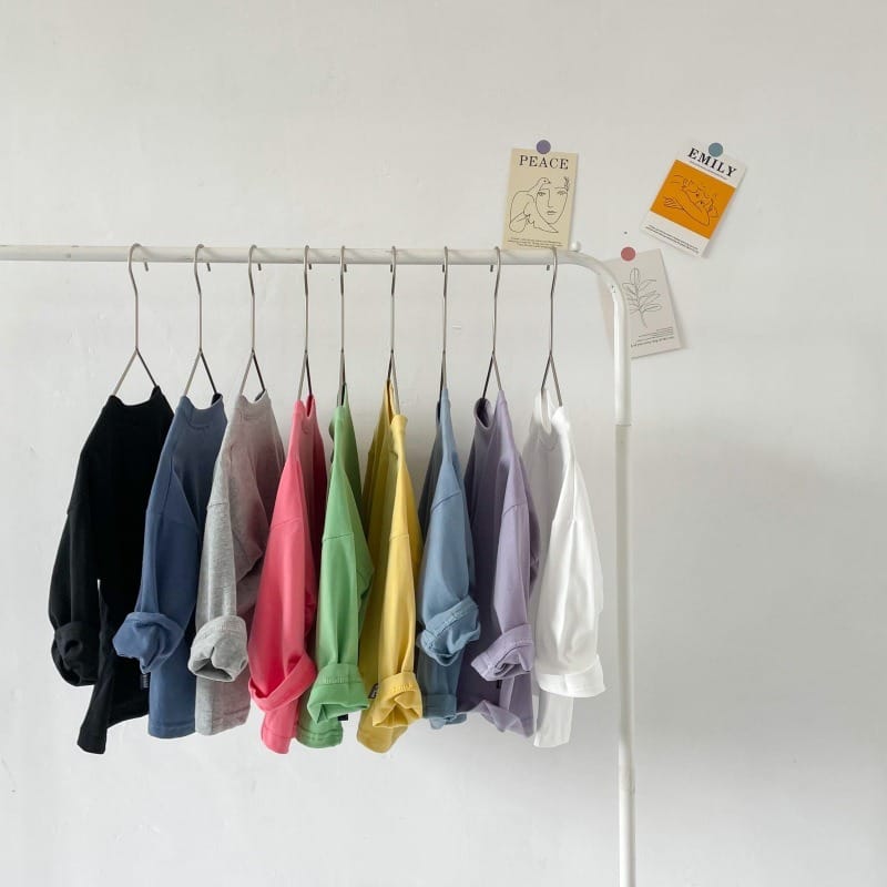シンプル無地カラー長袖コットンTシャツ