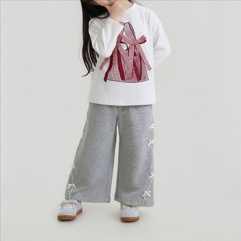 立体ビッグチェックリボン長袖Tシャツ