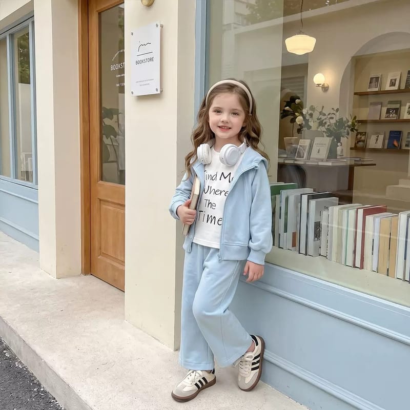 【セット】英字長袖Tシャツフードジップアップロングパンツ3点セット