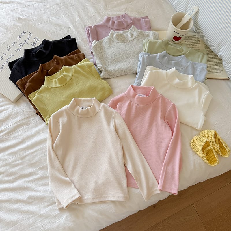 カラフルシンプル無地ハイネック長袖Tシャツ