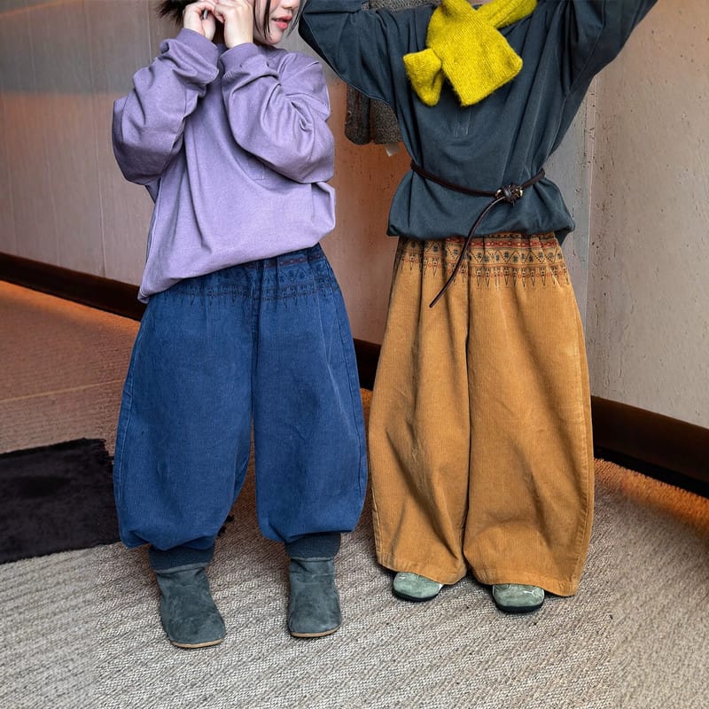 【KID】ウエストプリントコーデュロイストレートパンツ