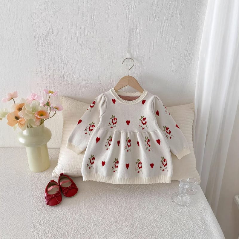 【BABY】コットン長袖ニットプリンセスワンピース