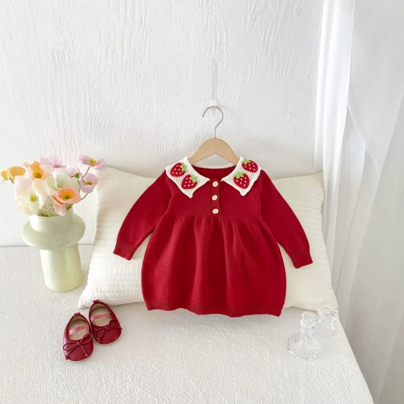 【BABY】レッドいちごニットプリンセスワンピース