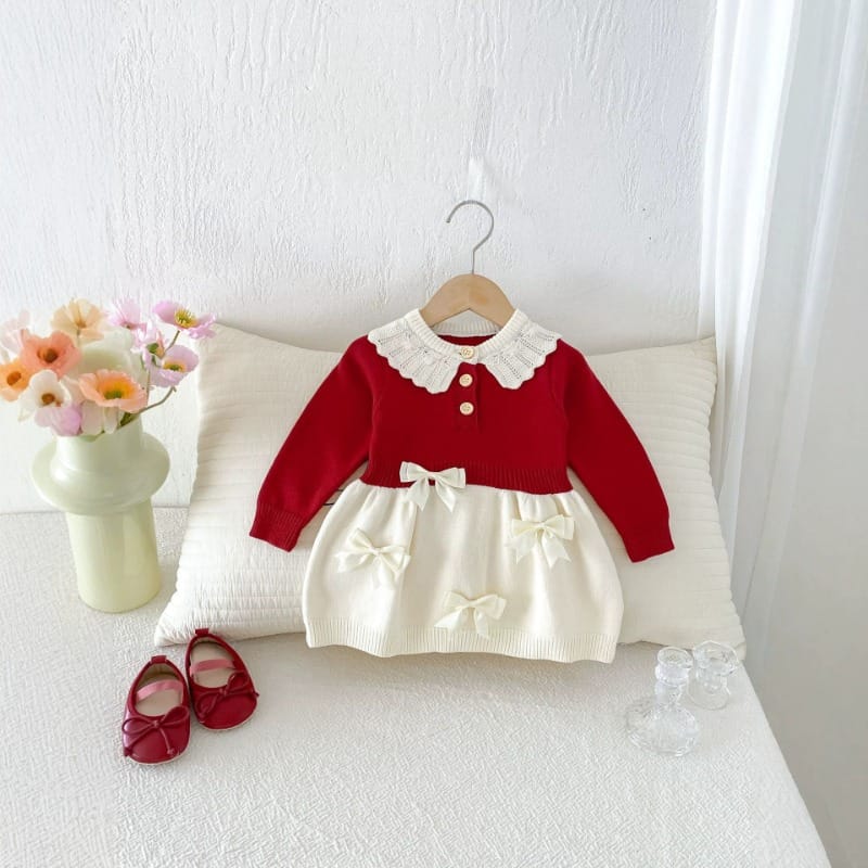 【BABY】女の子秋冬ニット長袖プリンセスワンピースドレス