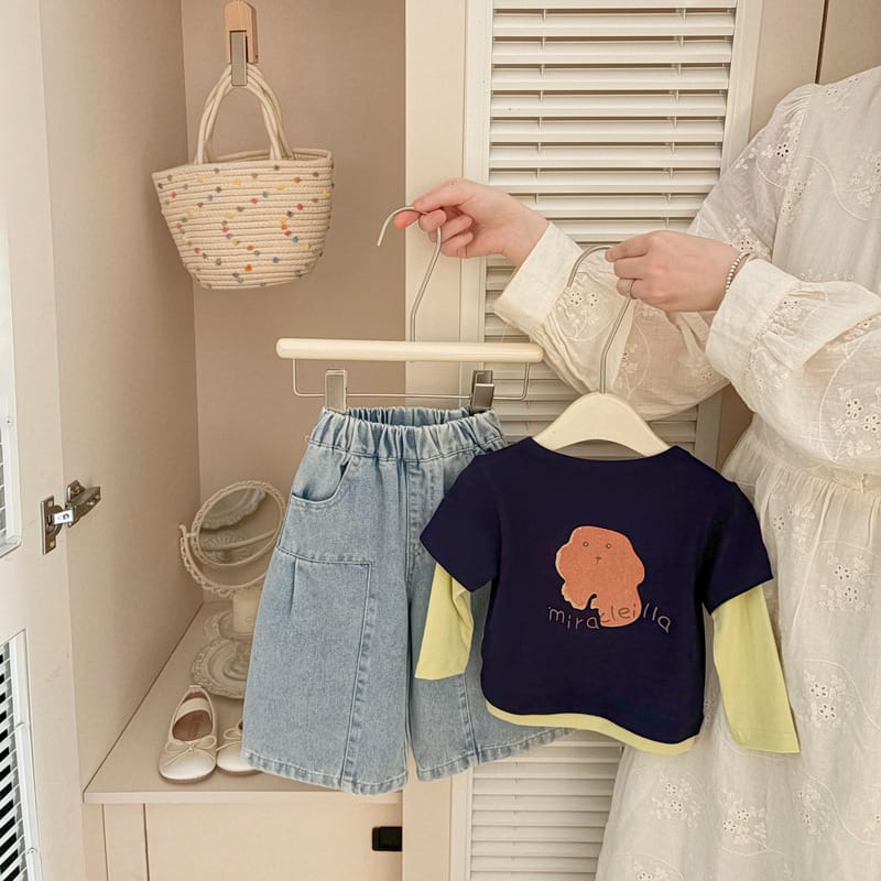 【BABY】レトロ配色フェイクレイヤード長袖Tシャツ