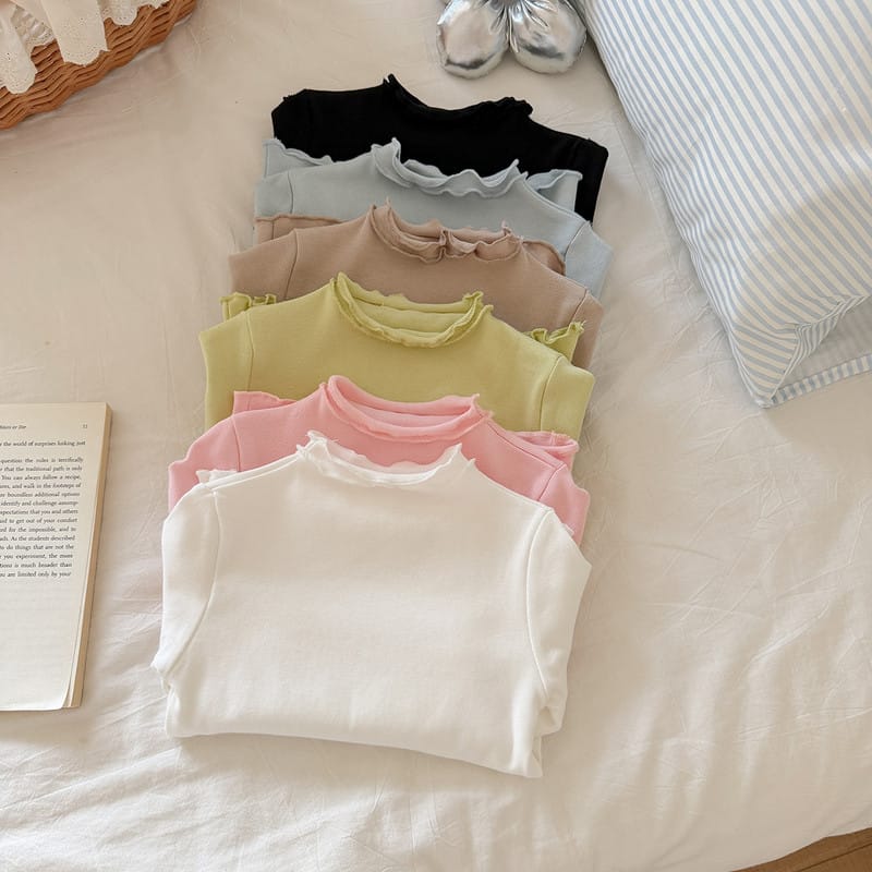 フリルデザインハイネック長袖Tシャツ