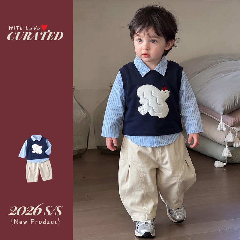 【セット】ストライプシャツネイビーベストパンツ3点セット