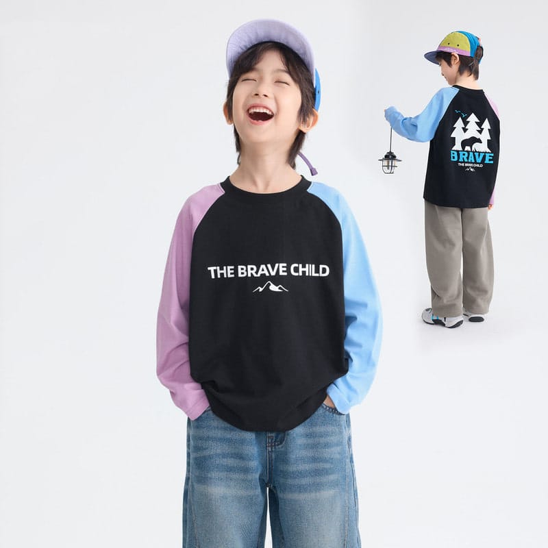 【KID】英字プリントアメリカンラグラン長袖Tシャツ