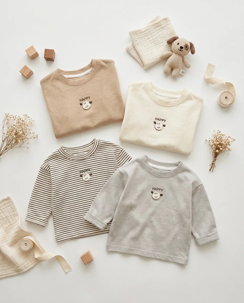 【BABY】パピーワンポイント長袖Tシャツストライプ無地トップス
