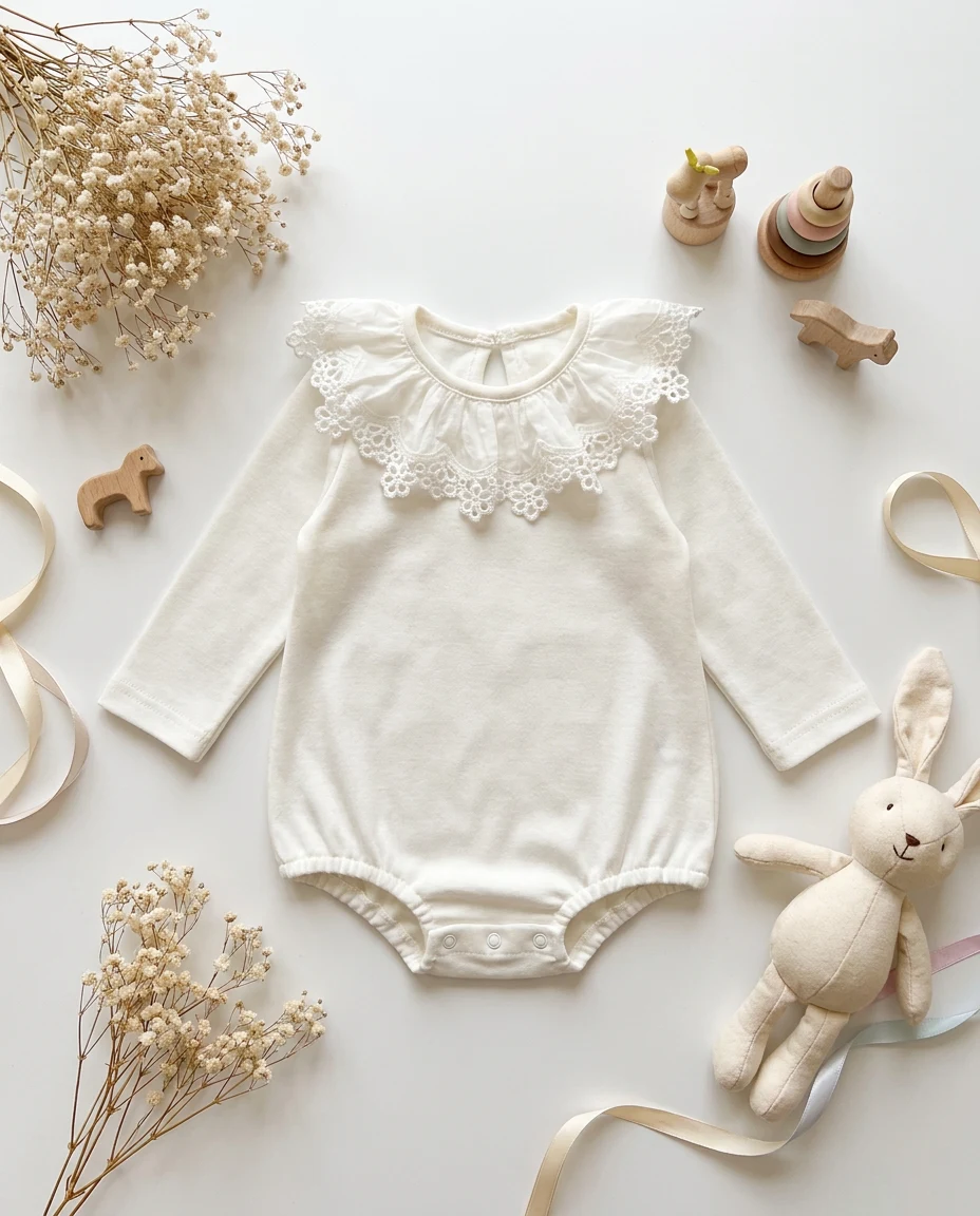 【BABY】ピュアデイズレースフリル襟長袖ロンパース