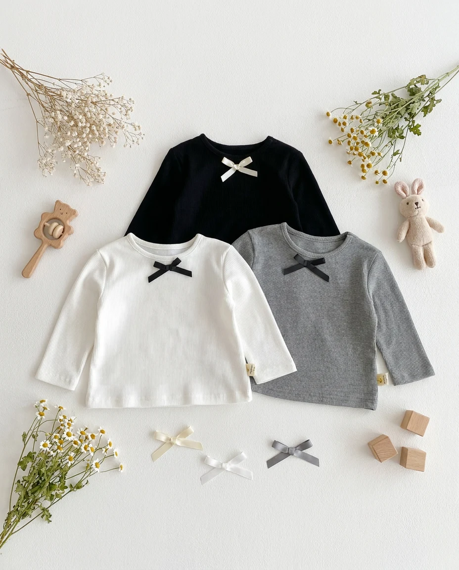 【BABY】フロントリボンクルーネック長袖Tシャツ