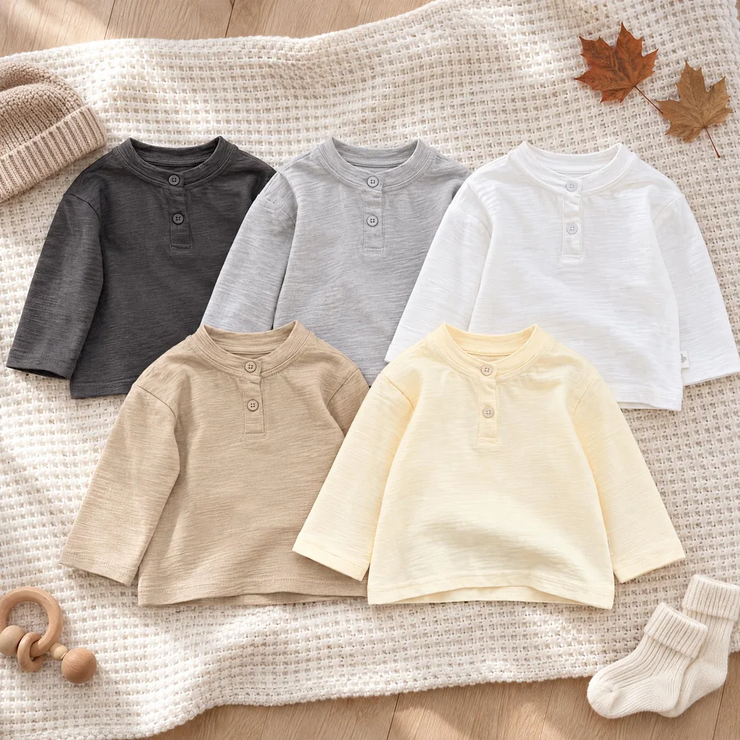 【BABY】ヘンリーネックボタン長袖Tシャツ