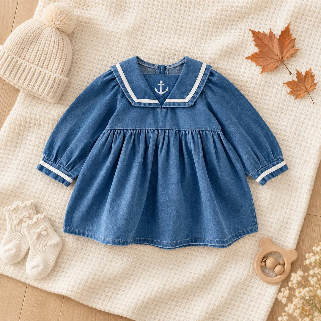 【BABY】セーラーカラーアンカーデニムワンピース