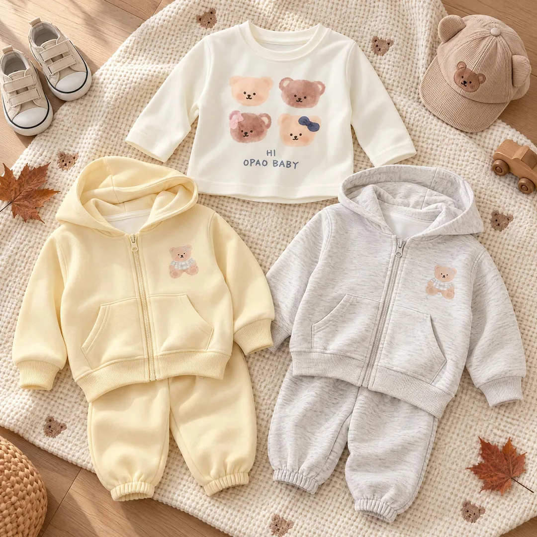 くまフードジップパーカー上下セット／くまTシャツ
